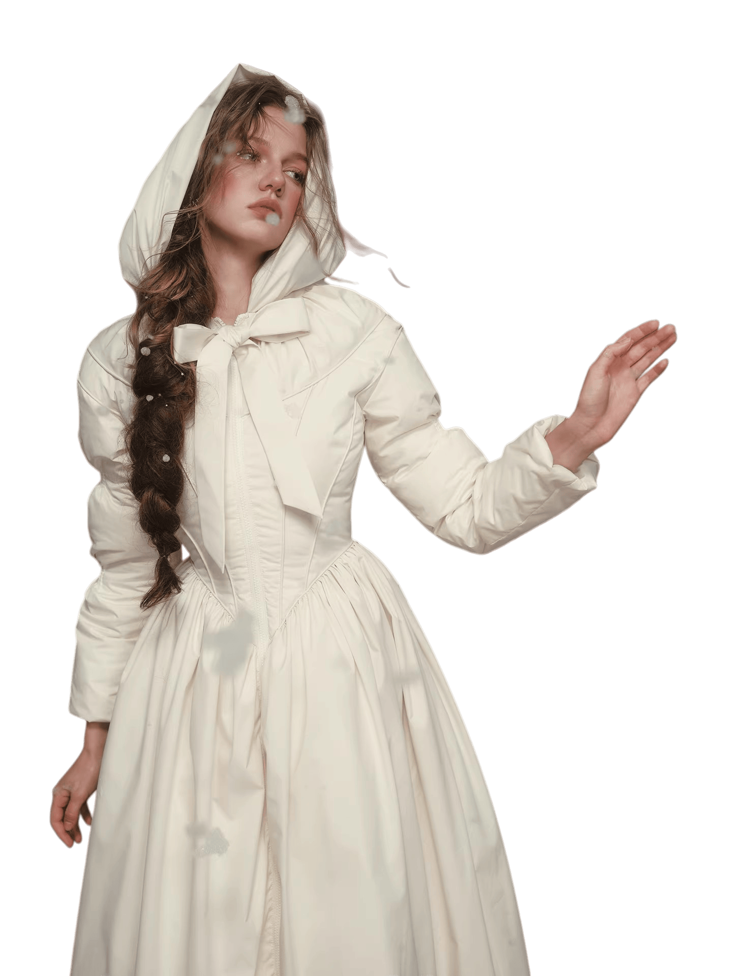 French Tailored Cinched-Waist Long Down Coat