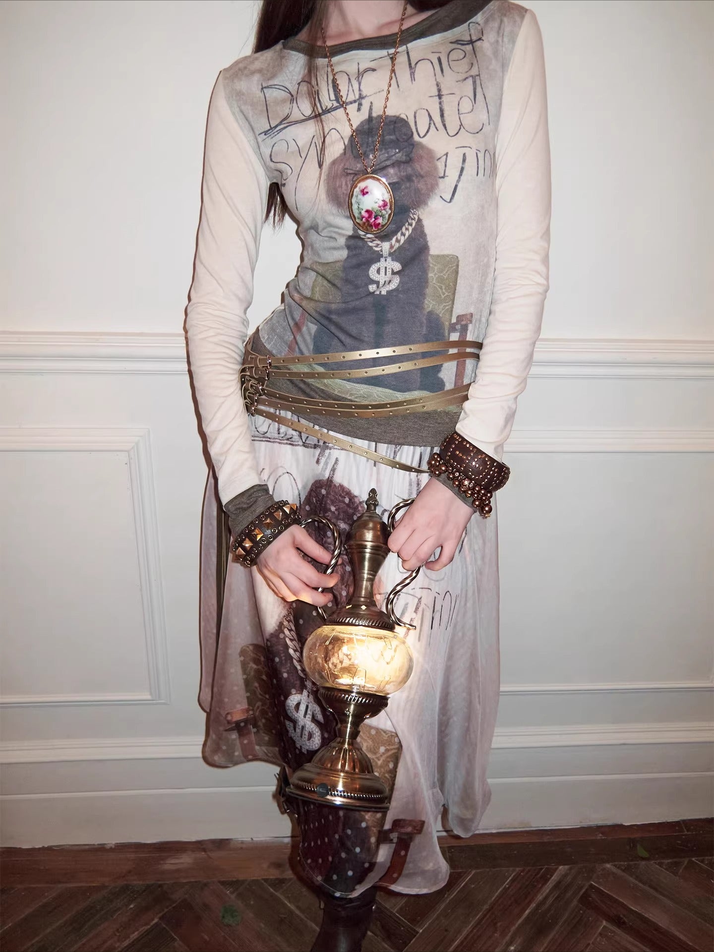 Layered-Effect Graphic Long-Sleeve T-Shirt