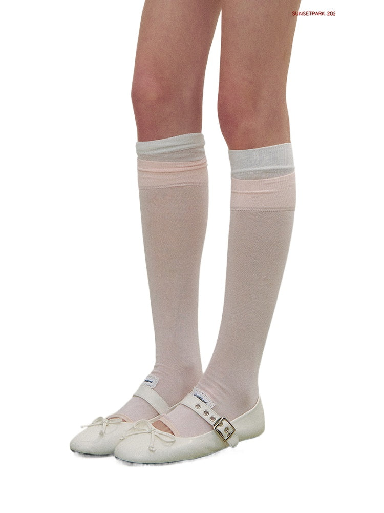 Color-blocking Miu Style Footed Socks - CHINASQUAD