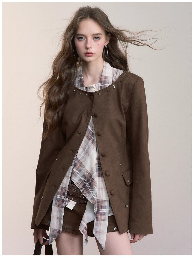 Rivet Suede-Like Waist-Defined Jacket
