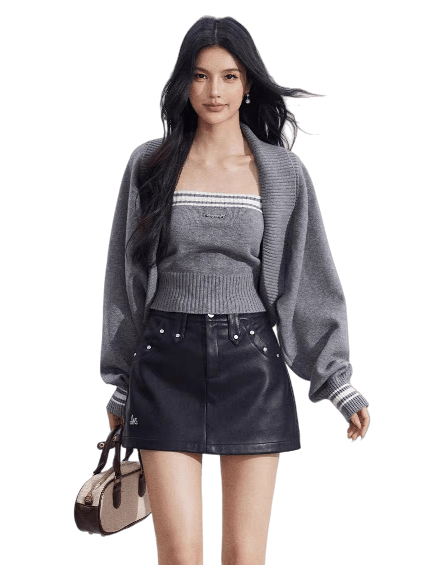 Contrast Batwing Knit 2-Piece Set
