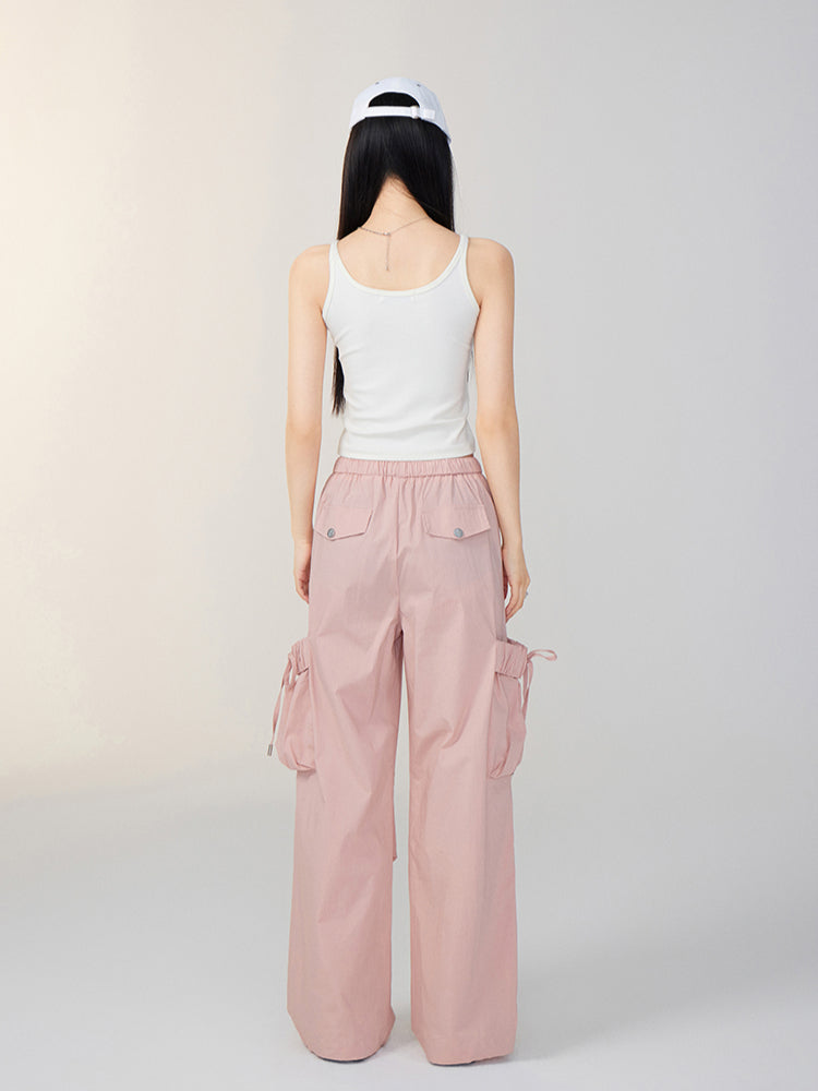 Bowknot Tie Waist Cargo Wide-Leg Pants - CHINASQUAD