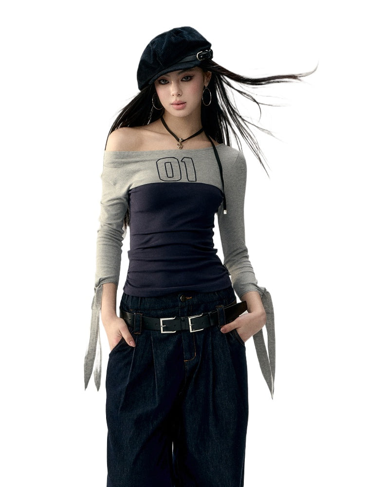 Color Block Waist Tie 3/4 Sleeve T-shirt - CHINASQUAD