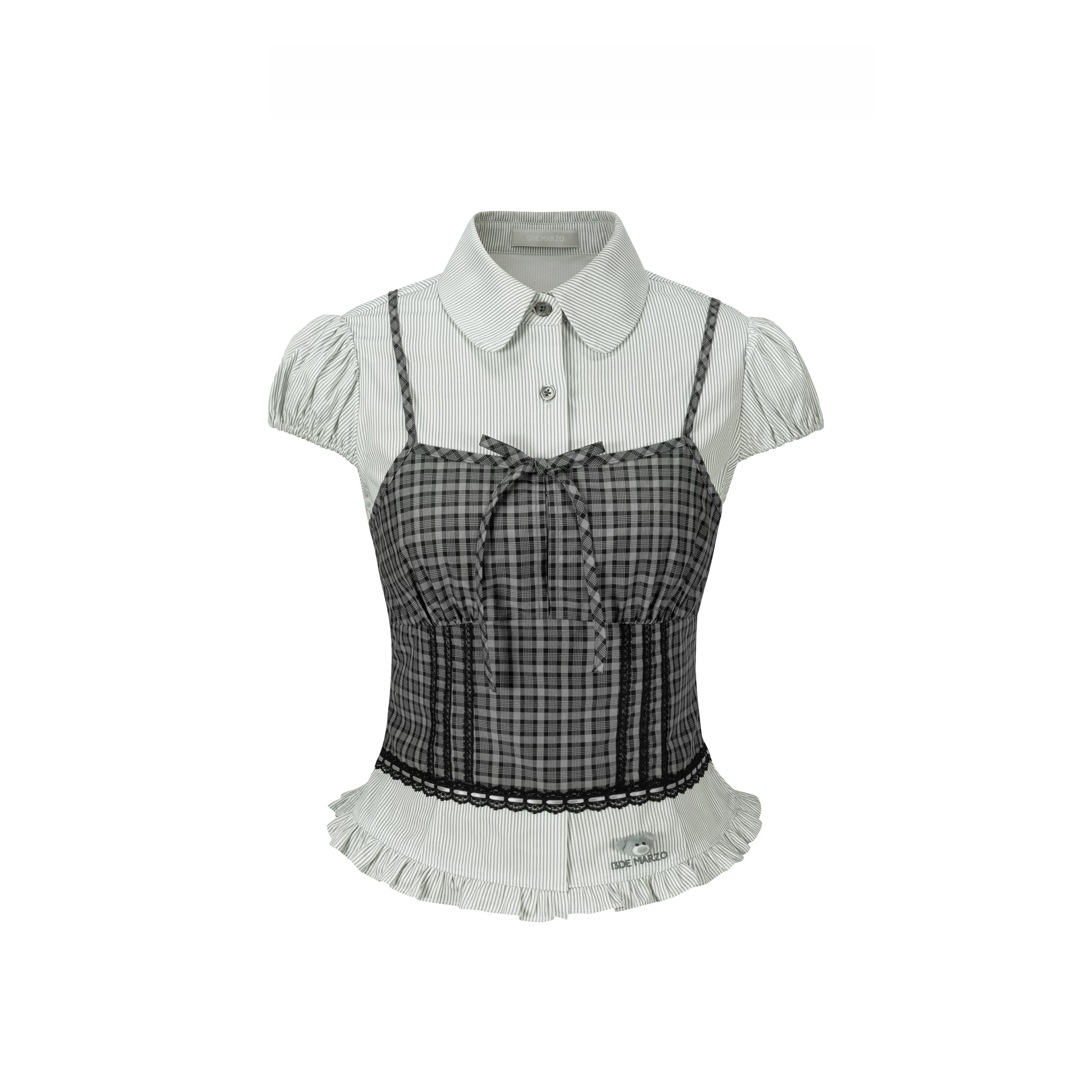 13DE MARZO Layered Puff Sleeve Corset Shirt Top