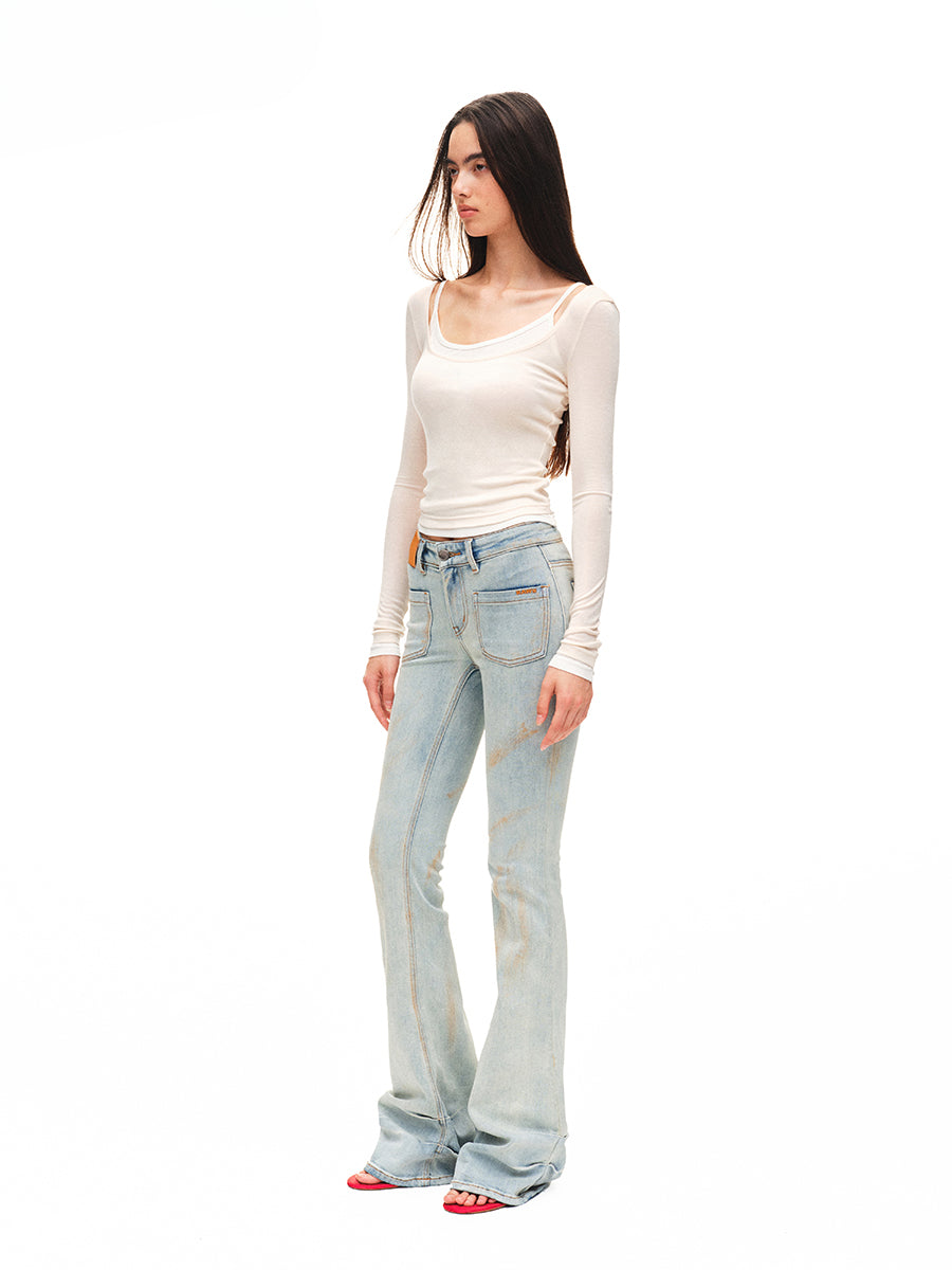 Color-block Two-piece Integrated Strap Layered T-shirt - CHINASQUAD