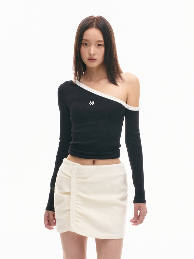 Asymmetrical Shoulder Slim-Fit Long-Sleeve Top - CHINASQUAD