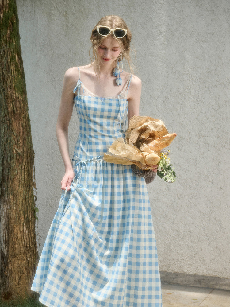 Lace Fake Two-Piece Pleated Patchwork Dress - CHINASQUAD