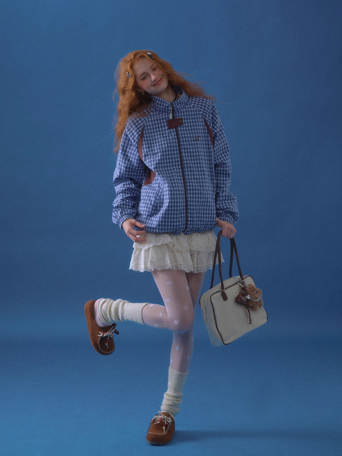 Retro Plaid Colorblock Windbreaker Jacket - CHINASQUAD