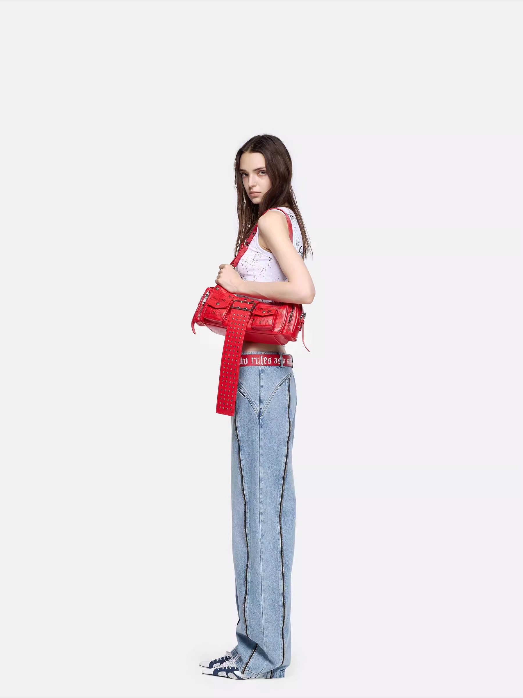 Panelled Curved-Leg Denim Jeans