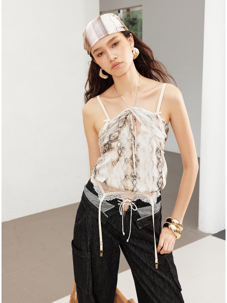 Pleated Strappy Halter Neck Camisole
