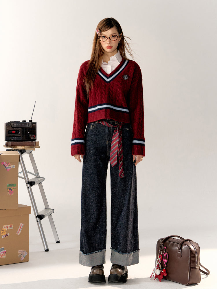 Academy Style Color-Block Knit Long-Sleeve Top - CHINASQUAD