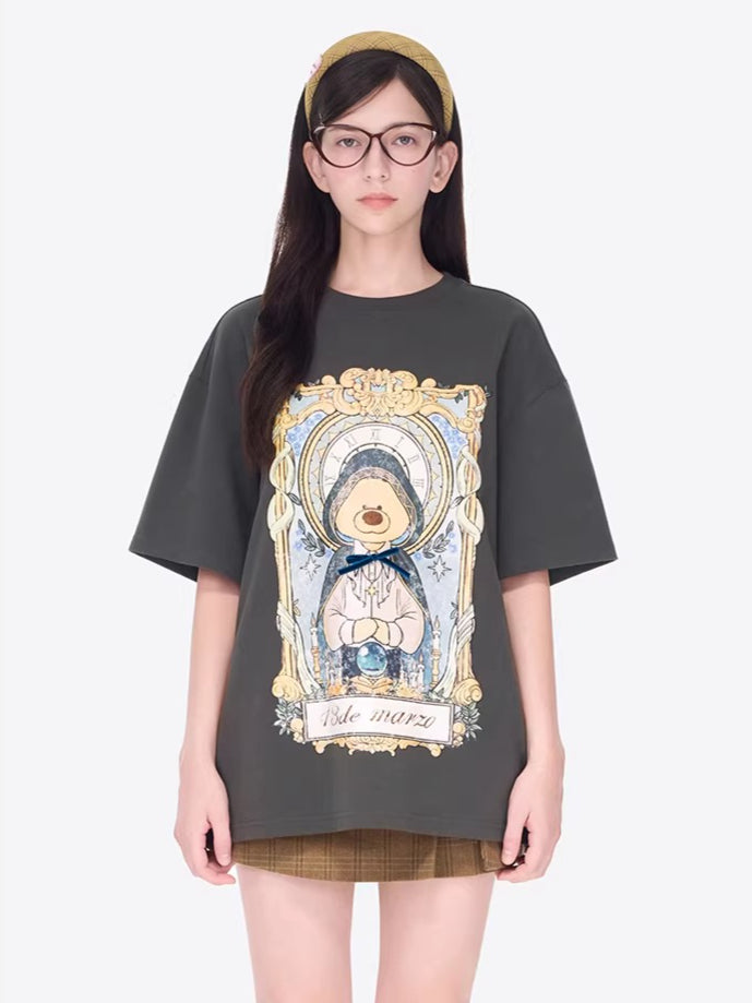 Tarot Bear Graphic Oversized T-Shirt