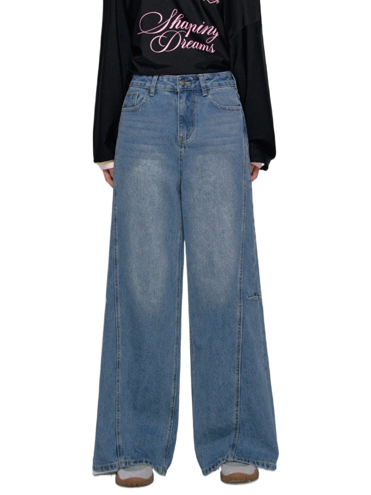Panel Stitch Lace Patch High Waist Jeans - CHINASQUAD