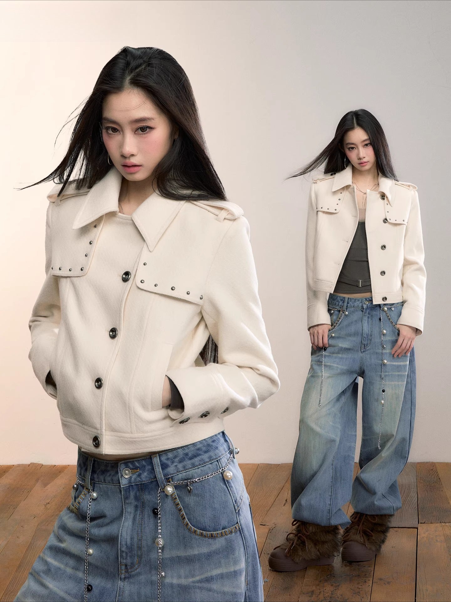 Studded Edge Cropped Fitted Jacket
