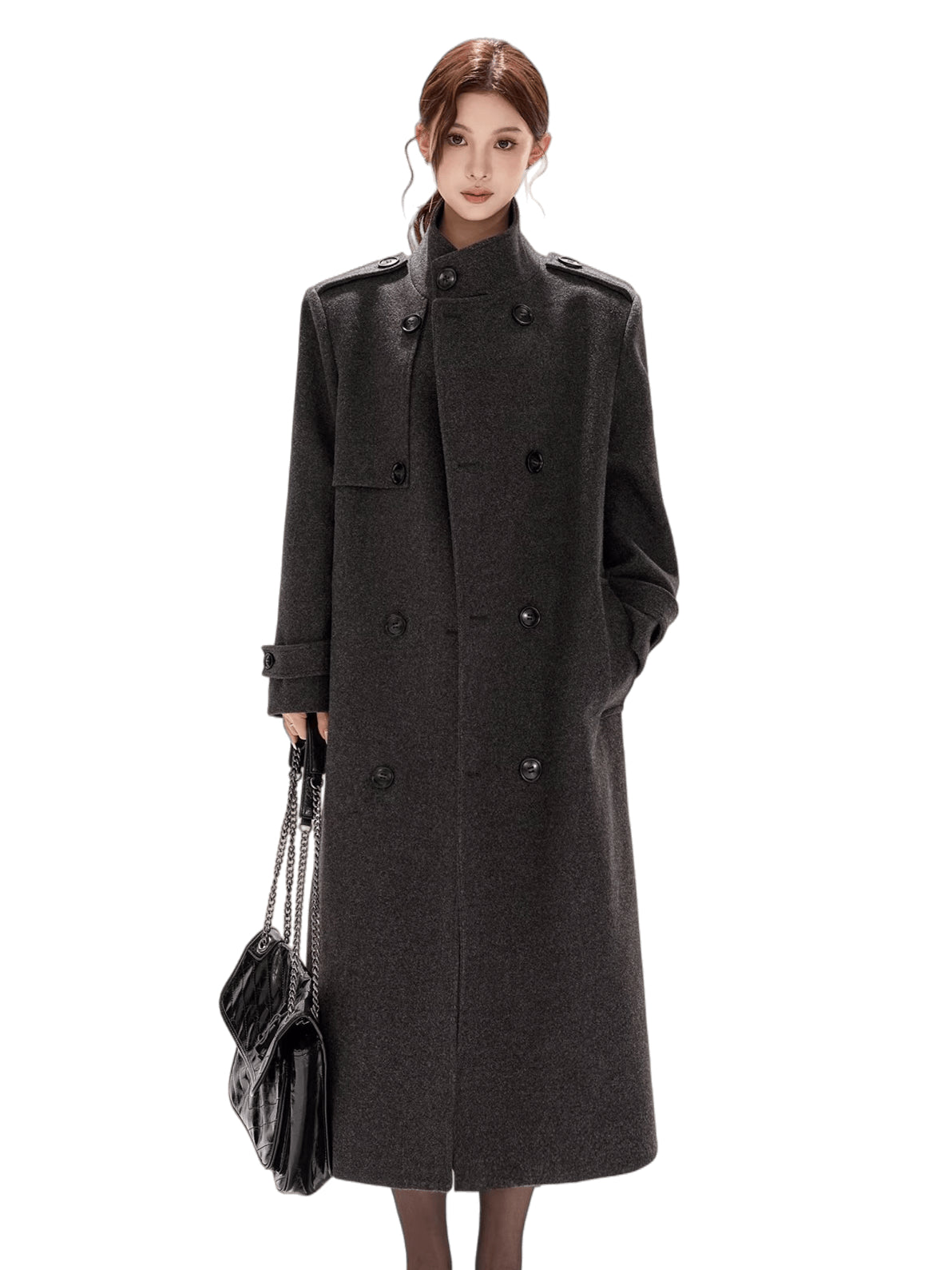 Wide-Shoulder Wool-Blend Overcoat