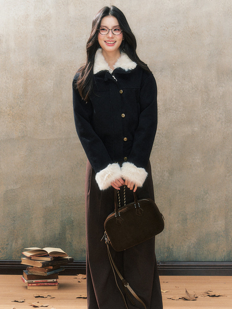 Black Fitted Shearling Jacket - CHINASQUAD