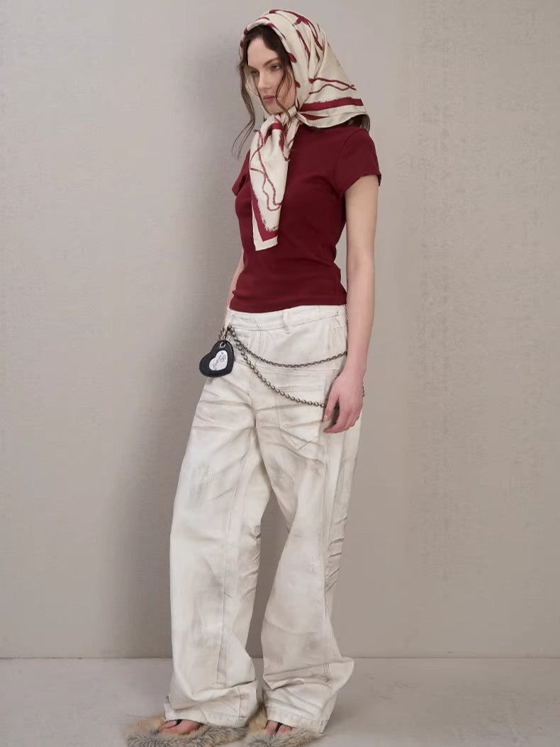 Side-Placket White Denim Jeans