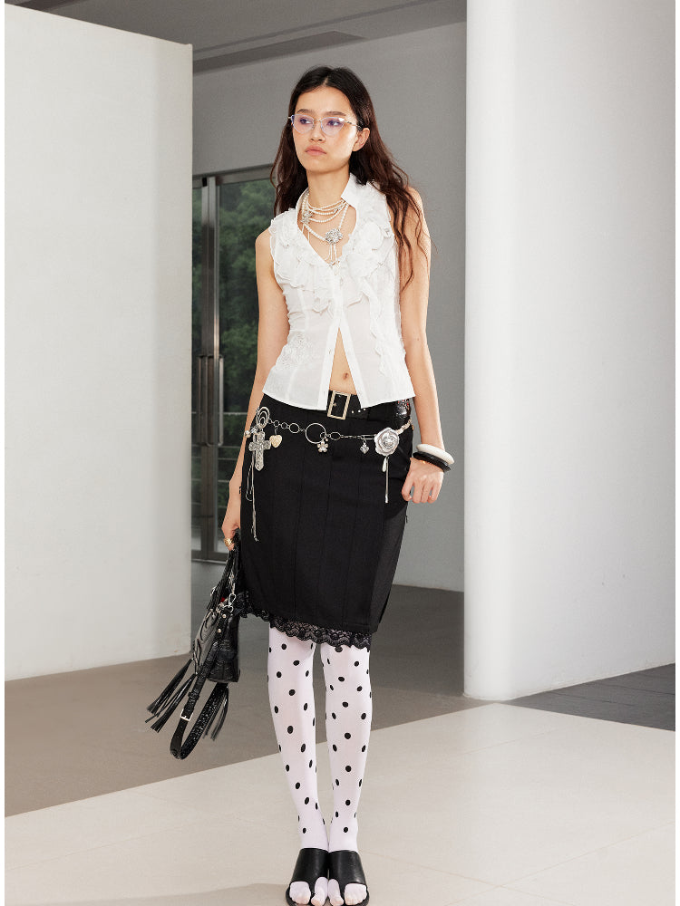 Lace Love Embroidery Polka Dot V-Neck Tank Top - CHINASQUAD