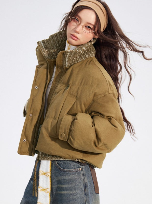 Wool-Blend Knit Spliced Down Jacket - CHINASQUAD