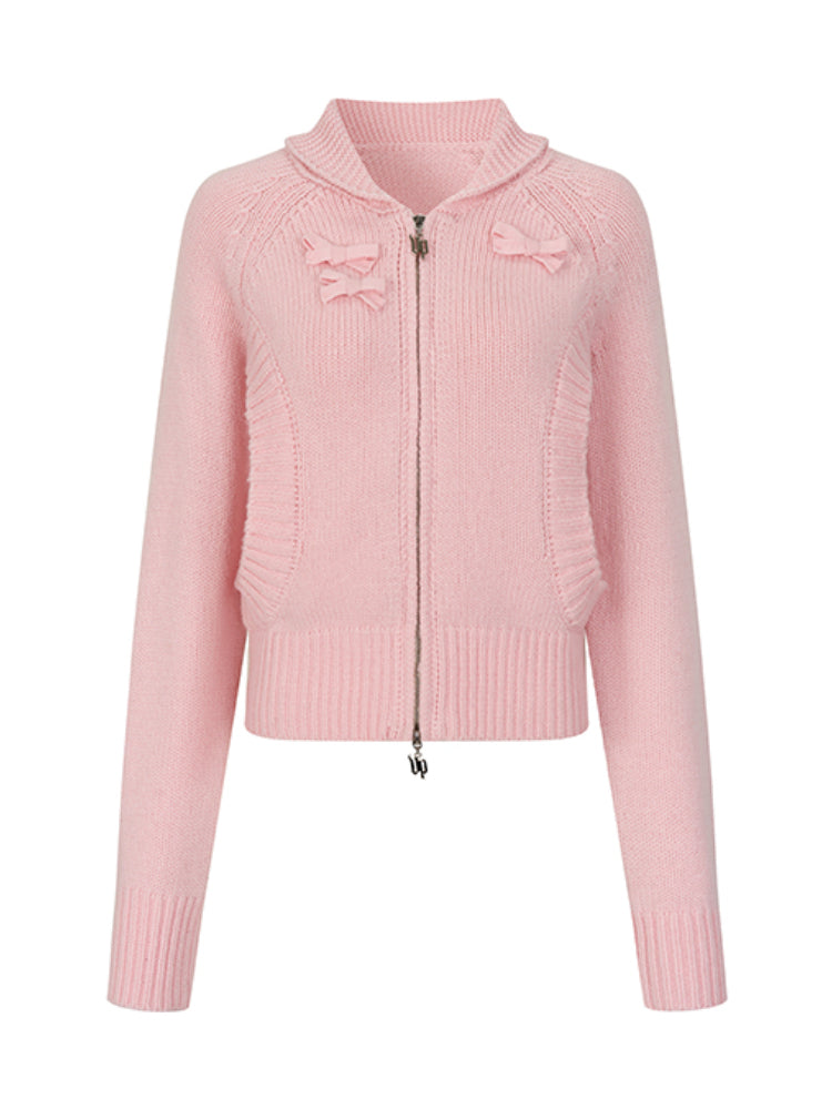 Bowknot Pocket Design Knit Top - CHINASQUAD