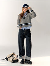 Academy Style Color-Block Knit Long-Sleeve Top - CHINASQUAD
