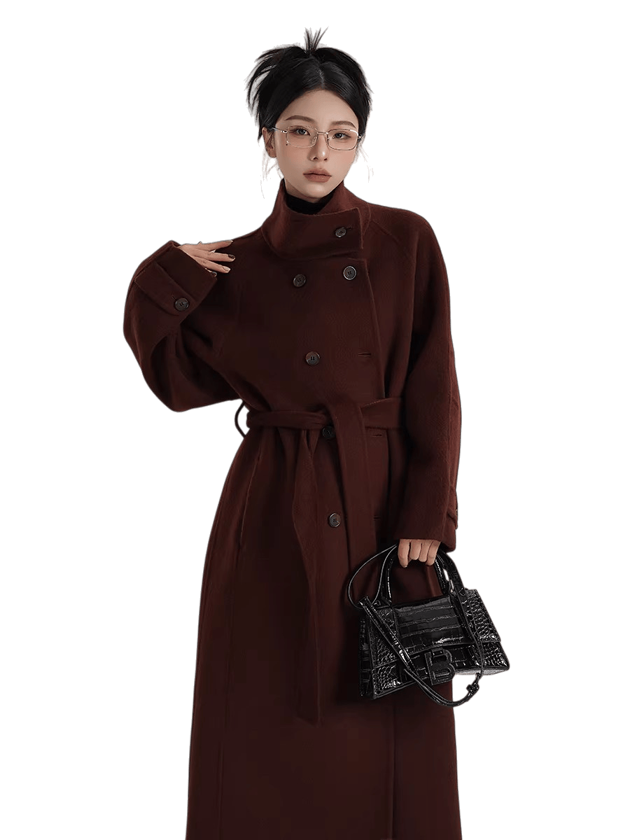 Stand-Collar Long Wool Coat