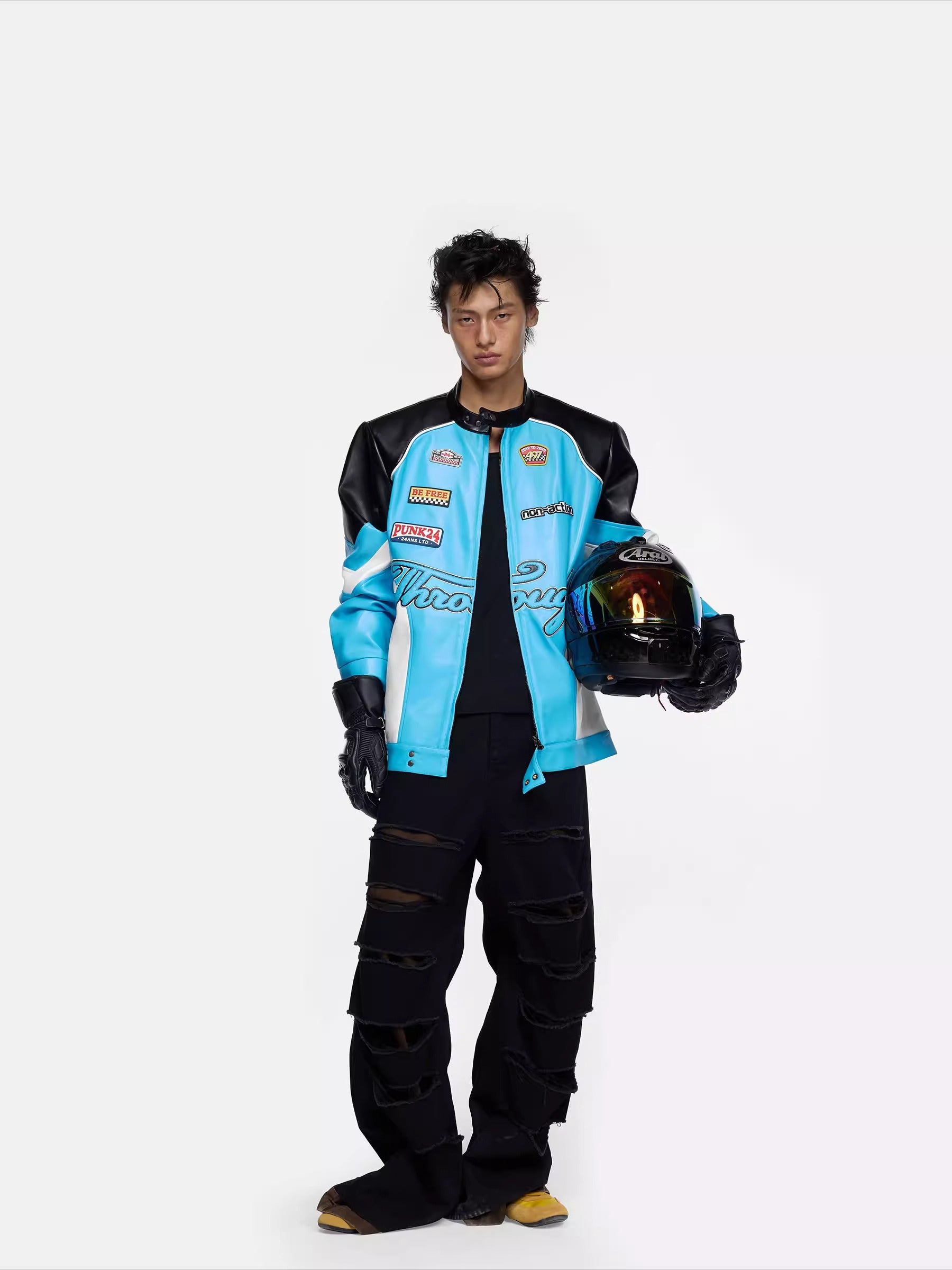 Contrast-Color Faux Leather Jacket