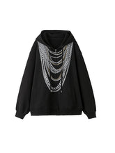 Black & White Oversized Chain Print Hoodie Cardigan - CHINASQUAD
