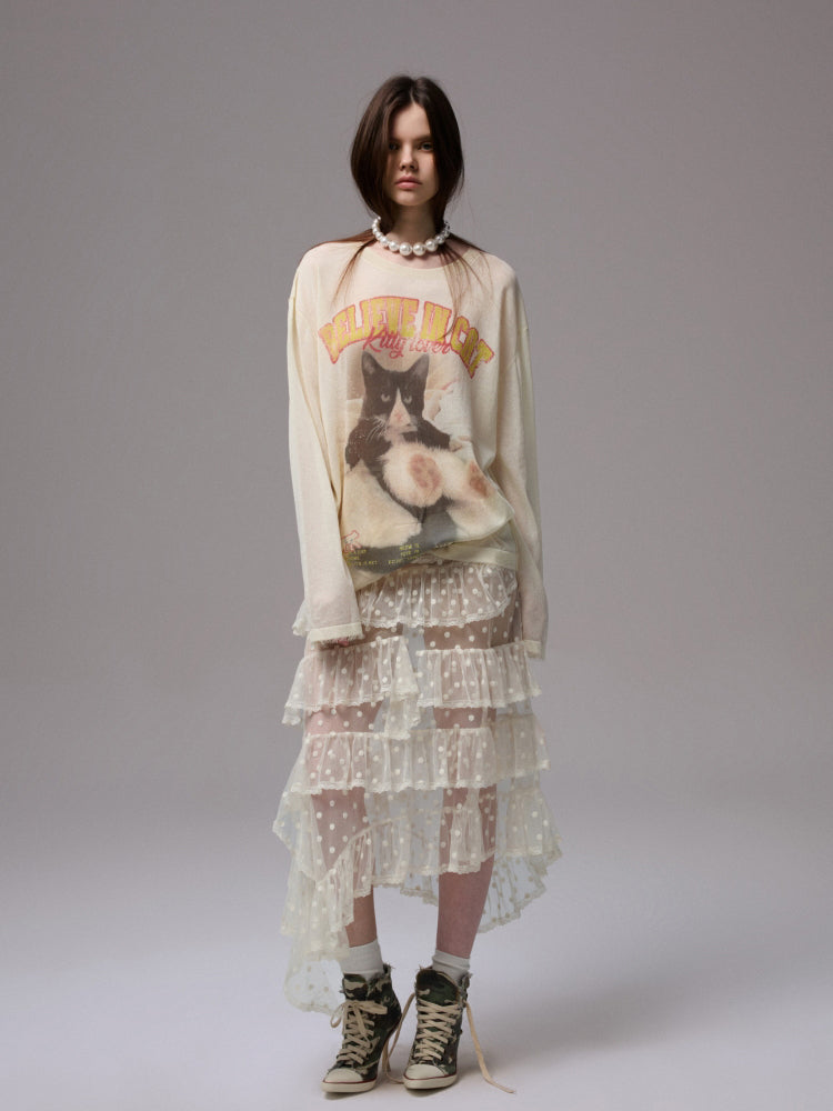 Cat Print Knitted T-shirt - CHINASQUAD