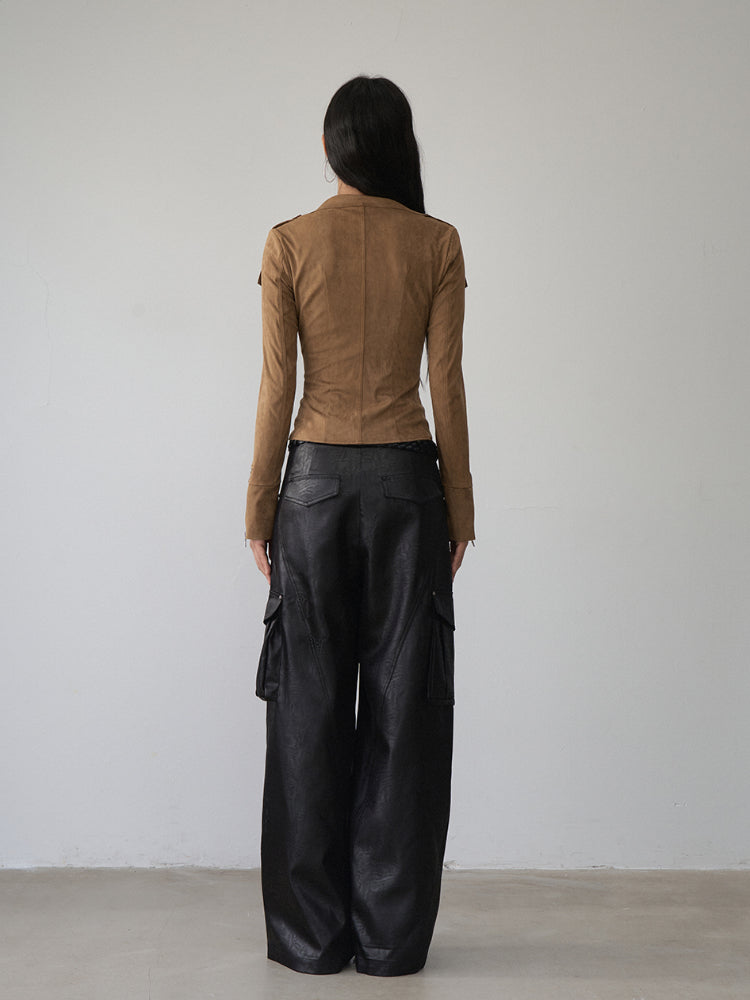 Large Collar Short Suede Jacket - CHINASQUAD