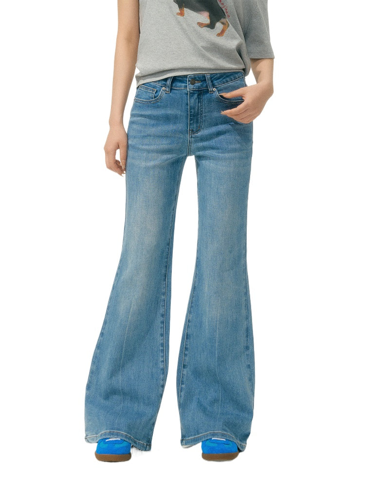Light Blue Lace-Edge Patchwork Washed Denim Pants - CHINASQUAD