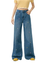 Embroidered High-Waisted Wide-Leg Pants - CHINASQUAD