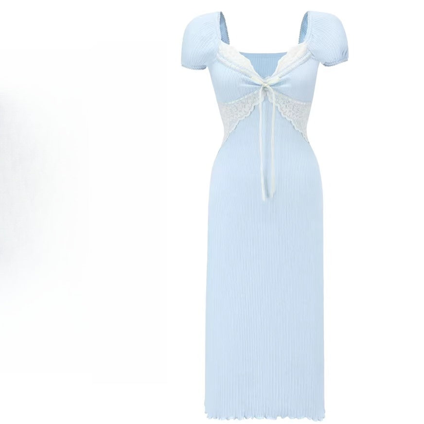 Dream French Pastoral Soft Knit Blue Dress