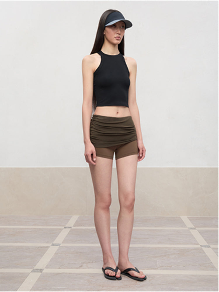 Color-Blocked and Pleated Low-Waist Shorts