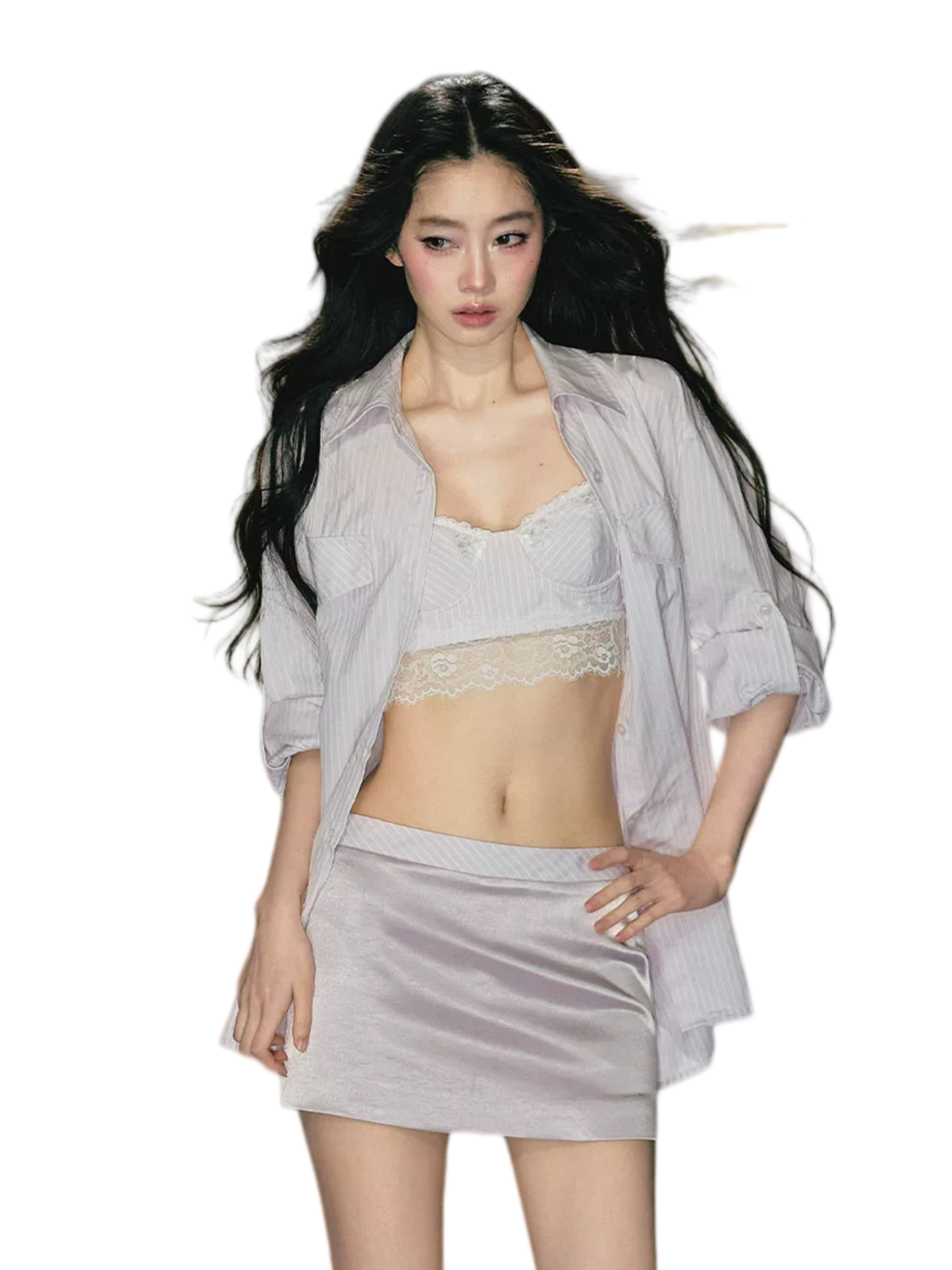 Silk-Blend Striped Shirt & Skirt Set