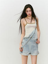 Light Blue Denim Loose Overalls Shorts - CHINASQUAD