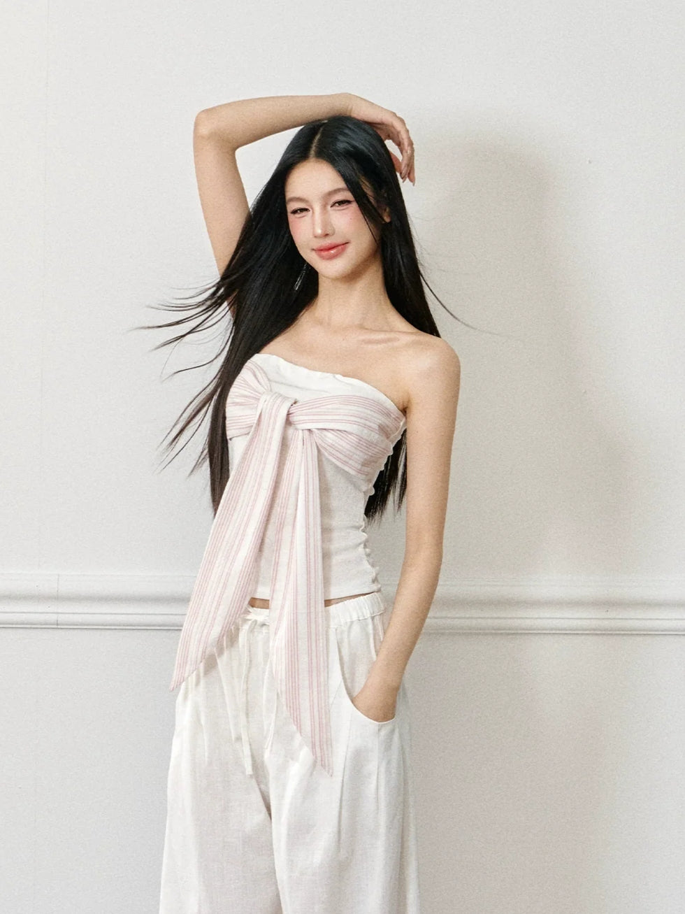 Striped Strappy Bandeau Tie-Knot Tube Top - CHINASQUAD