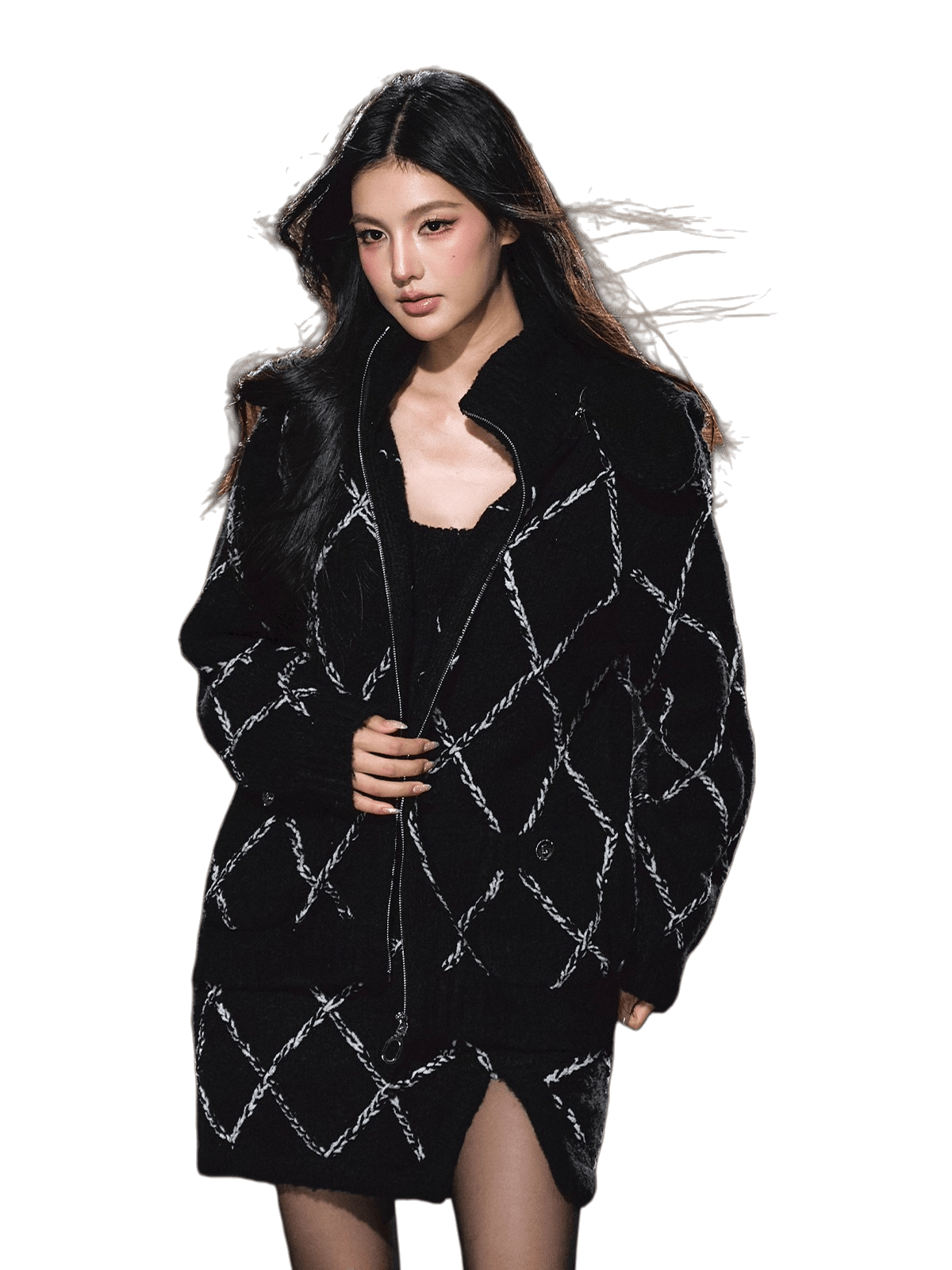 Wool-Blend Textured Hooded Cardigan & Dress Set