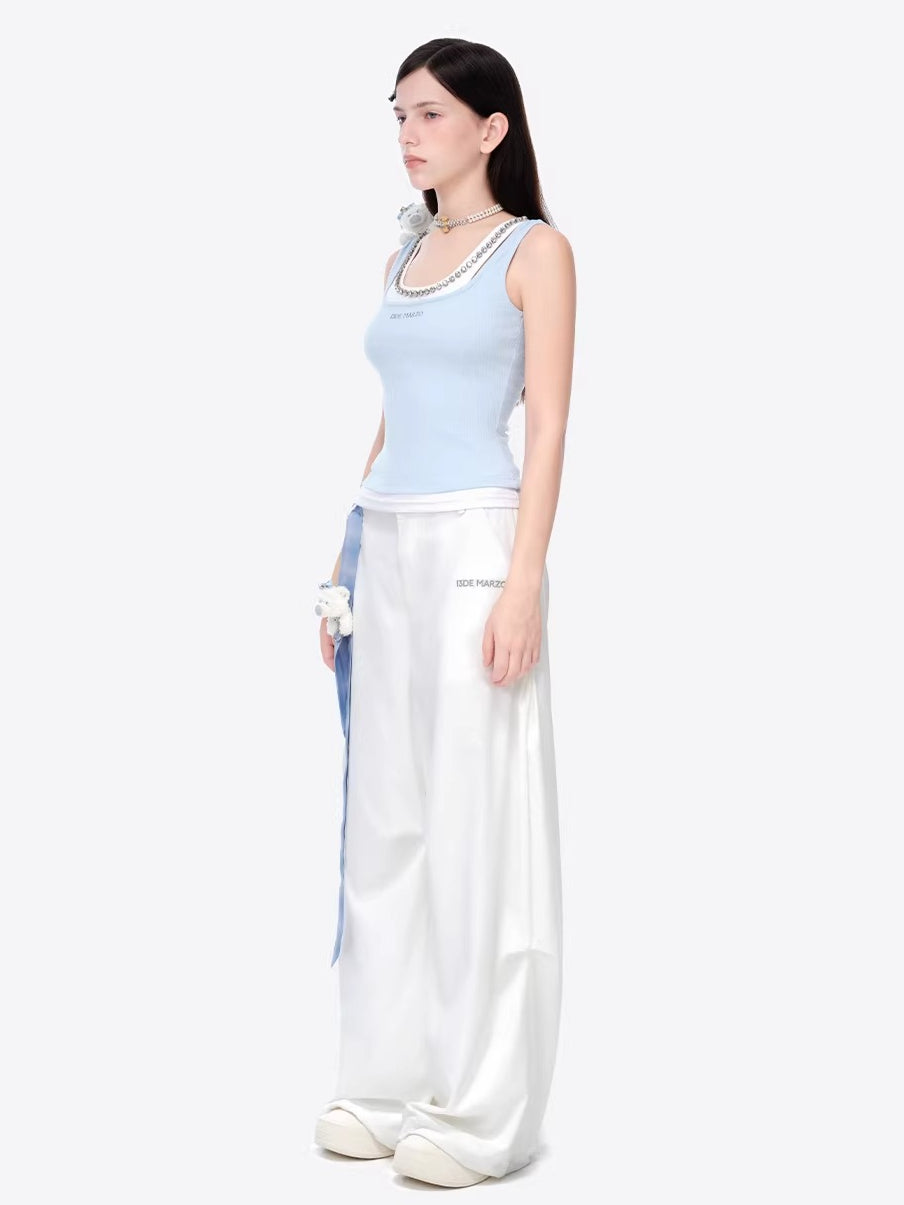 Gemstone-Collar Fitted Cropped Camisole
