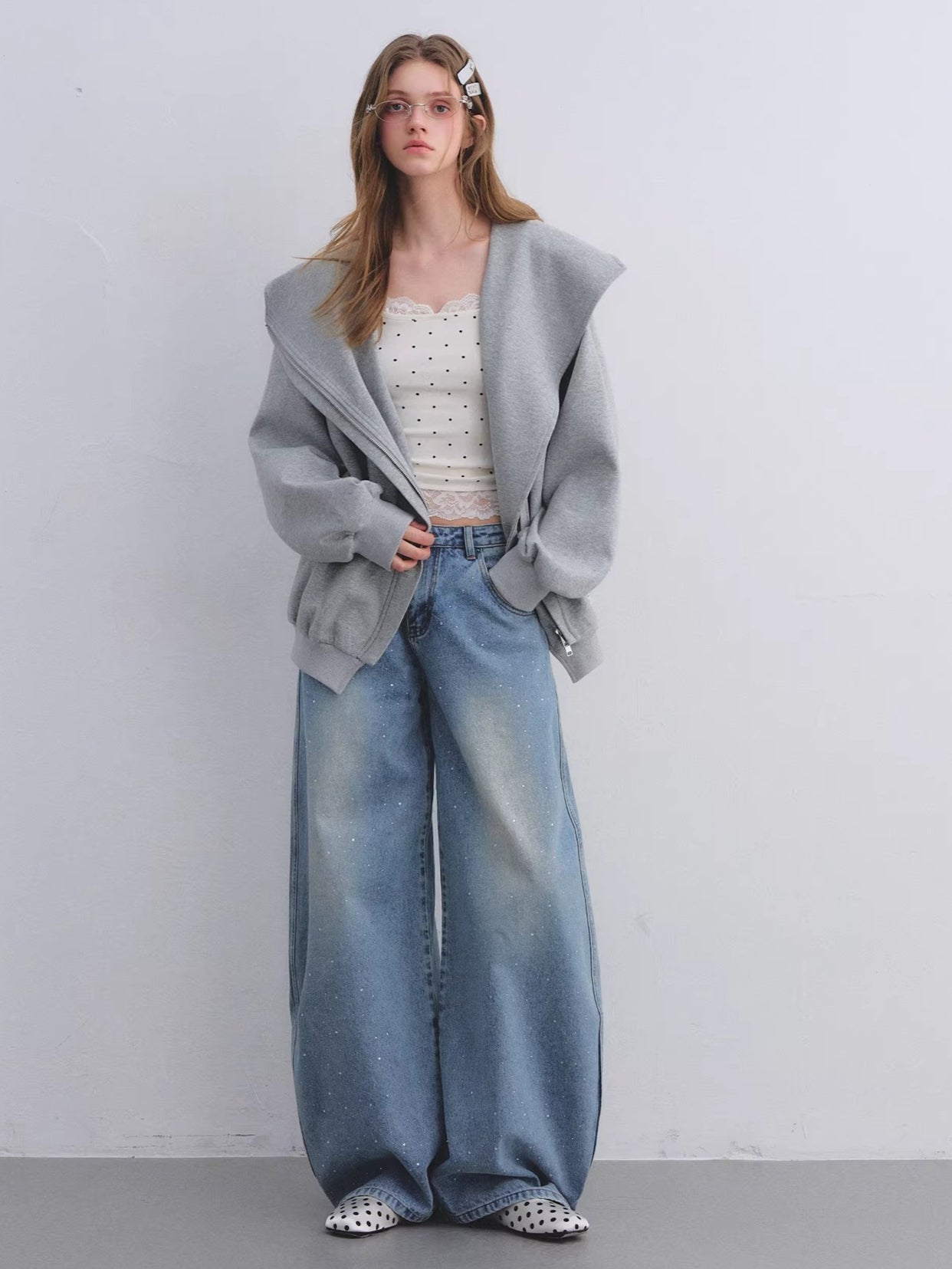 Hooded Zip-Up Sweatshirt & Flared Sweatpants Set