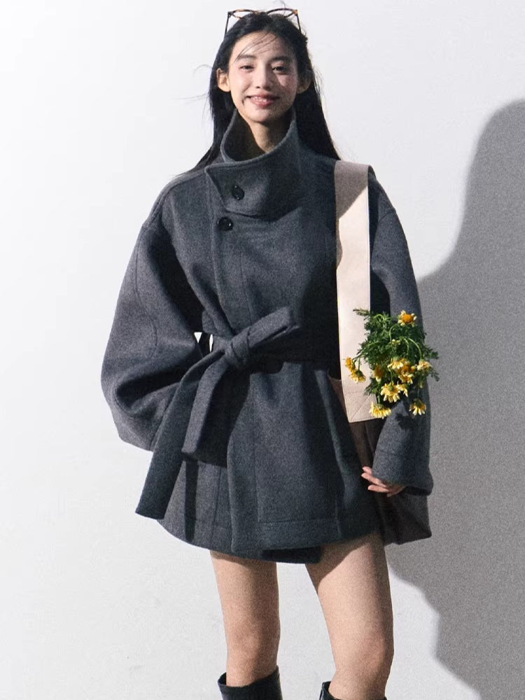 Heavyweight Wool Stand-Collar Short Coat