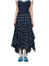 Irregular Navy Blue Checked Midi Skirt - CHINASQUAD