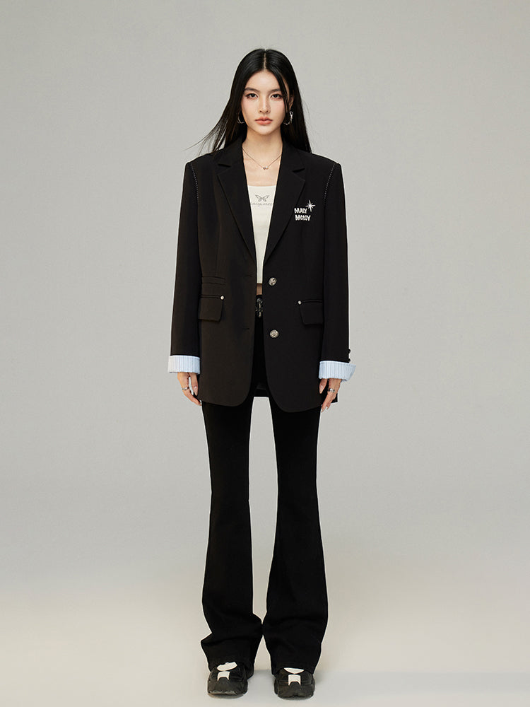 Black & Gray Faux Two-Piece Blazer - CHINASQUAD