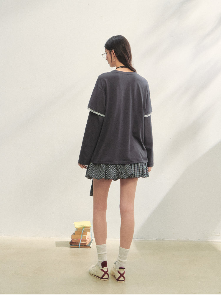 Checkered Tie-Up Embroidered Bud Mini Skirt - CHINASQUAD