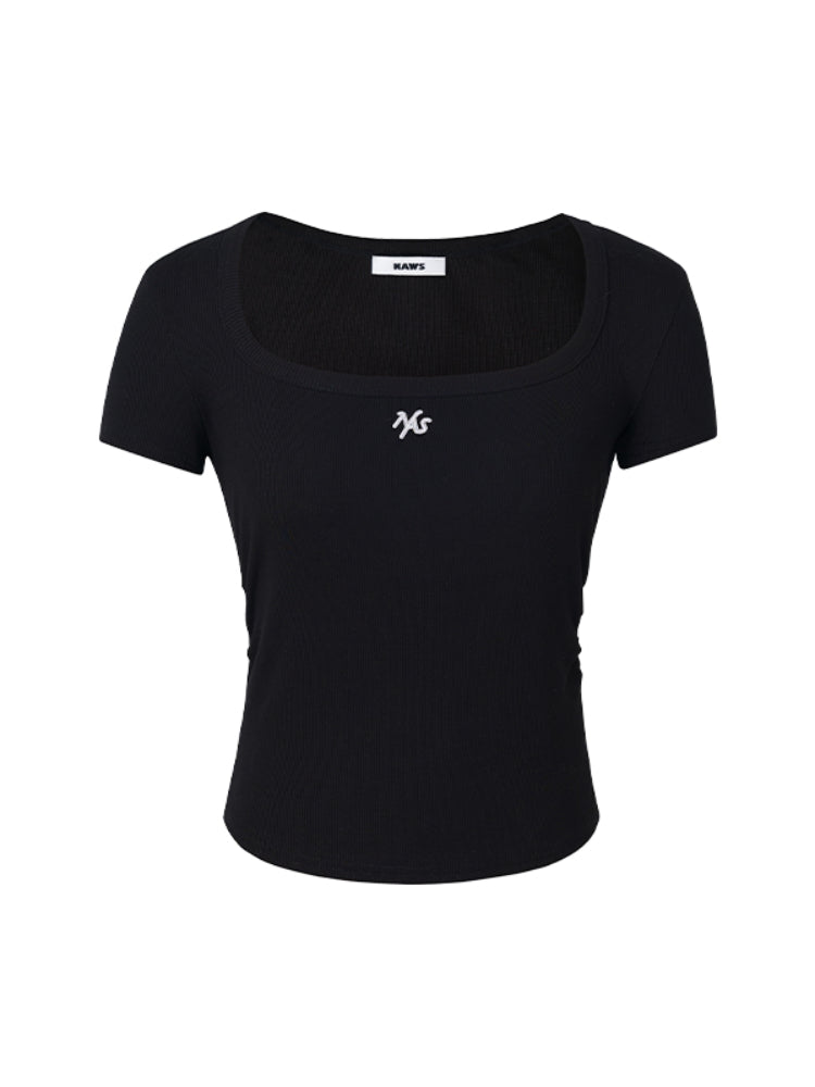 Ice Silk Ribbed Waist Cinching Round Corner T-Shirt - CHINASQUAD