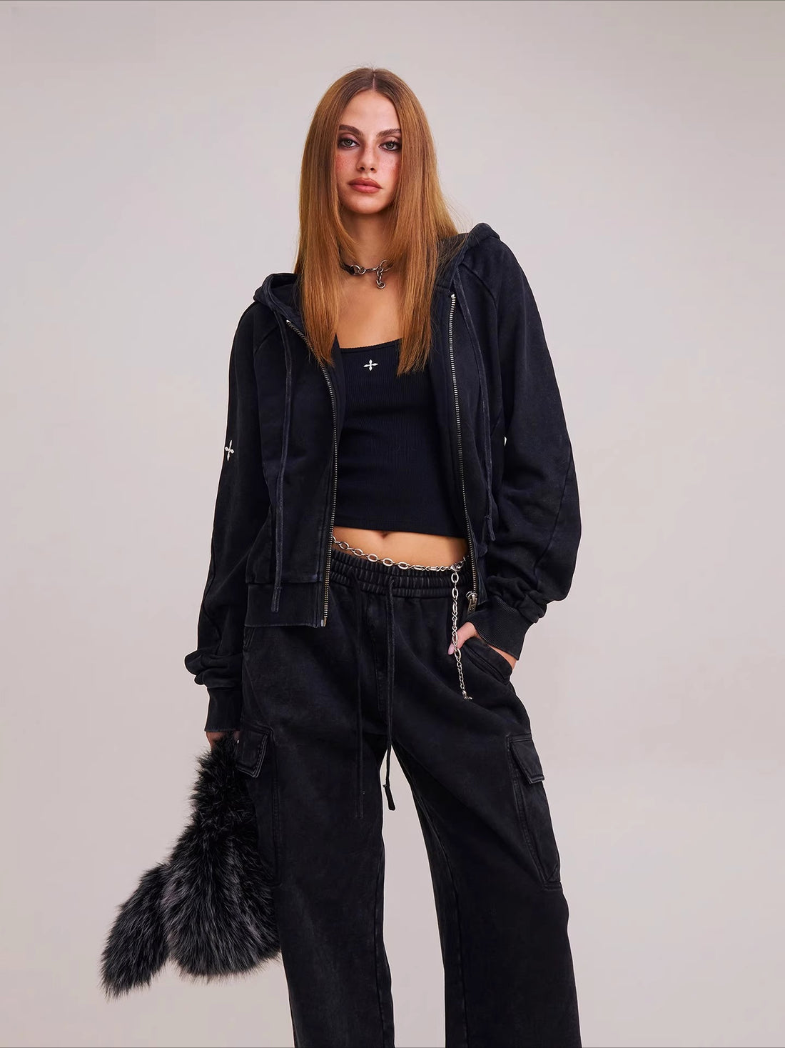 Wild Vintage Zip-up Cropped Hoodie