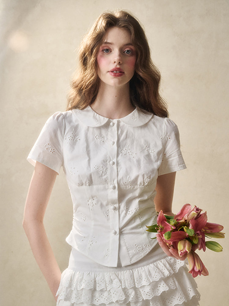 Embroidered Lace Waist Shirt & Skirt Set - CHINASQUAD