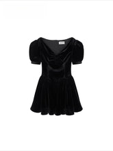 Ruched Puff-Sleeve V-Neck Mini Dress - CHINASQUAD