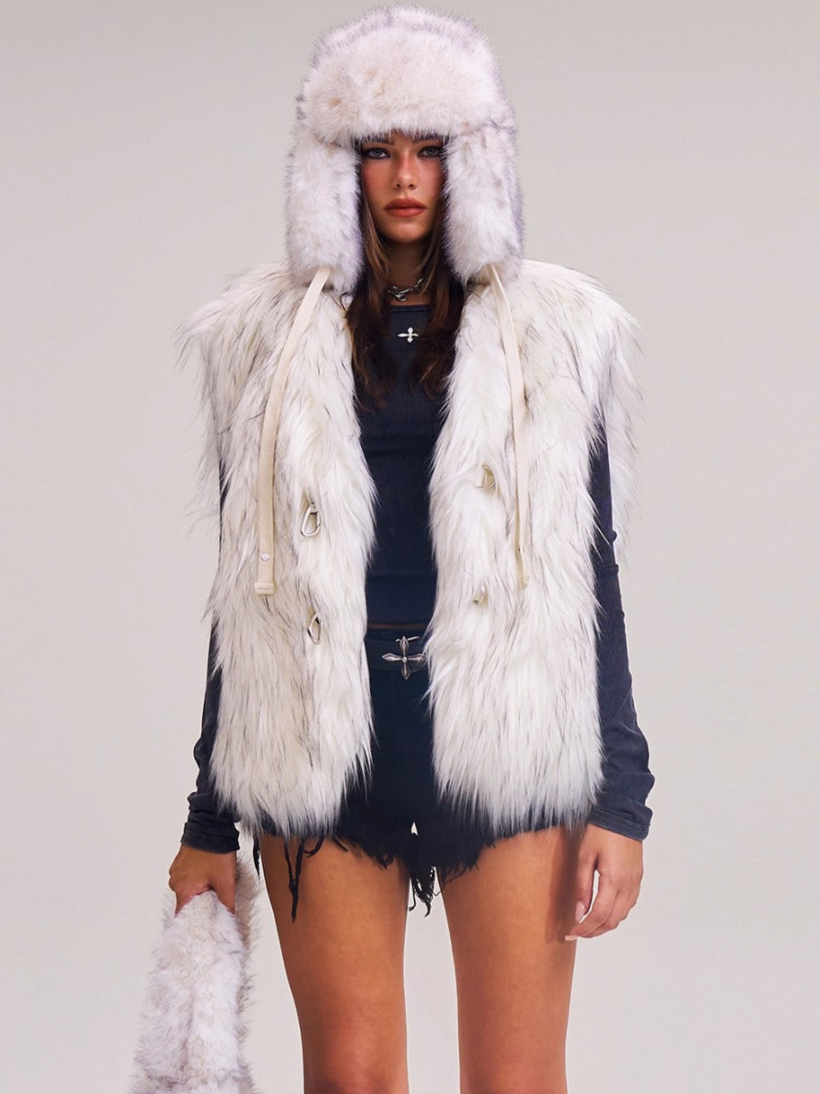 Cross Relic Oversized Faux Fur Vest
