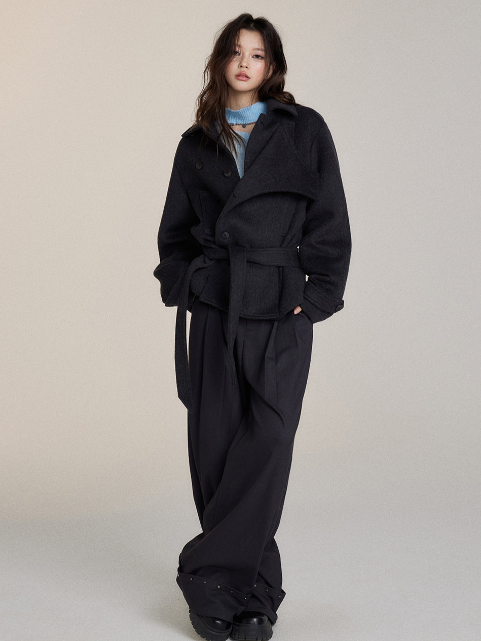 Cuffed Hem Studded Casual Pants - CHINASQUAD